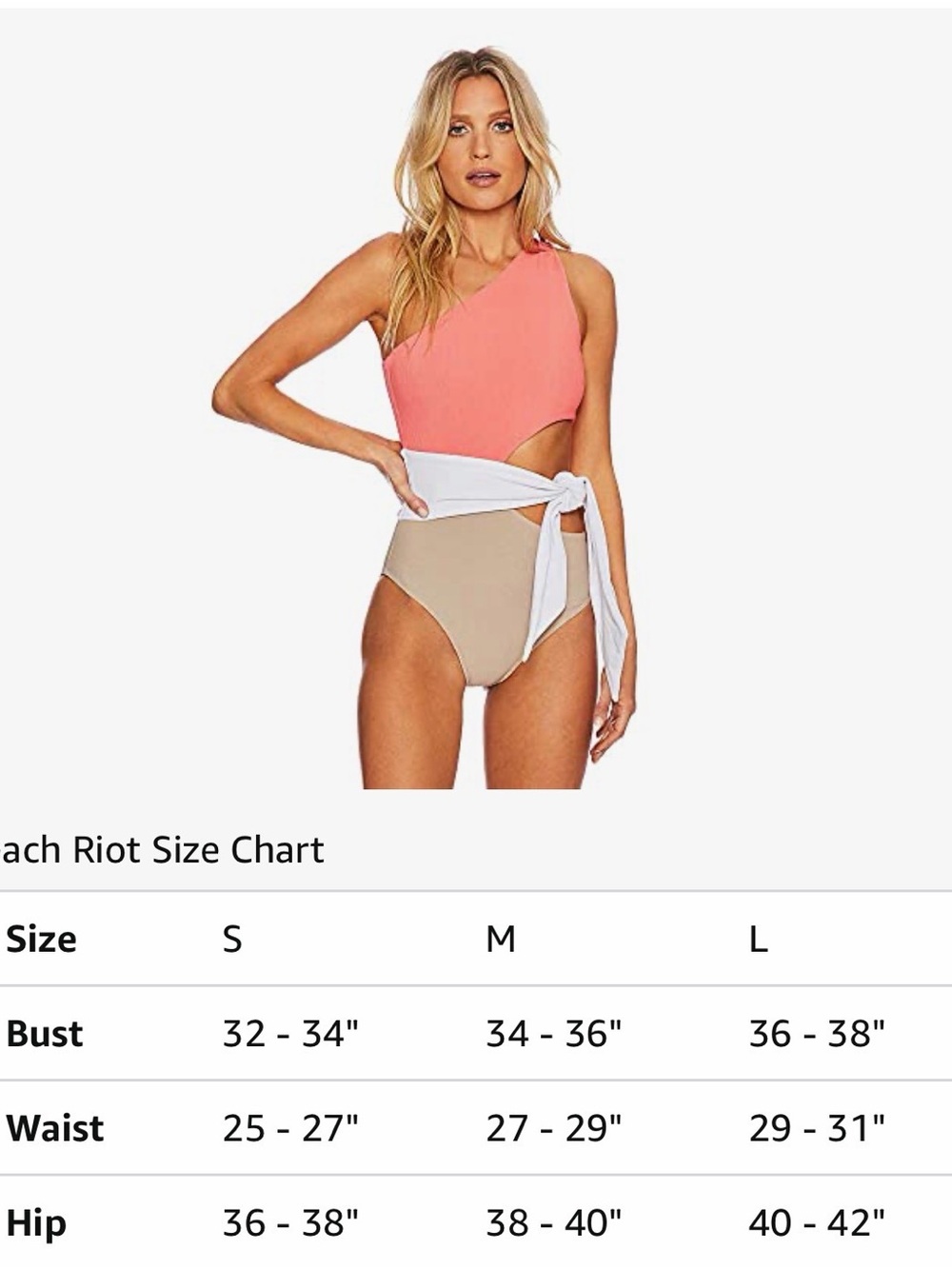 Beach Riot One-Shoulder Colorblock Swimsuit in Coral, White & Tan - Picture 3 of 6